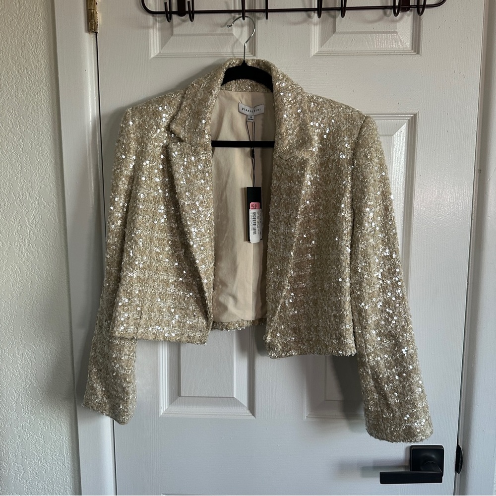 Sequin Tweed Cropped Jacket - Champagne Sparkle